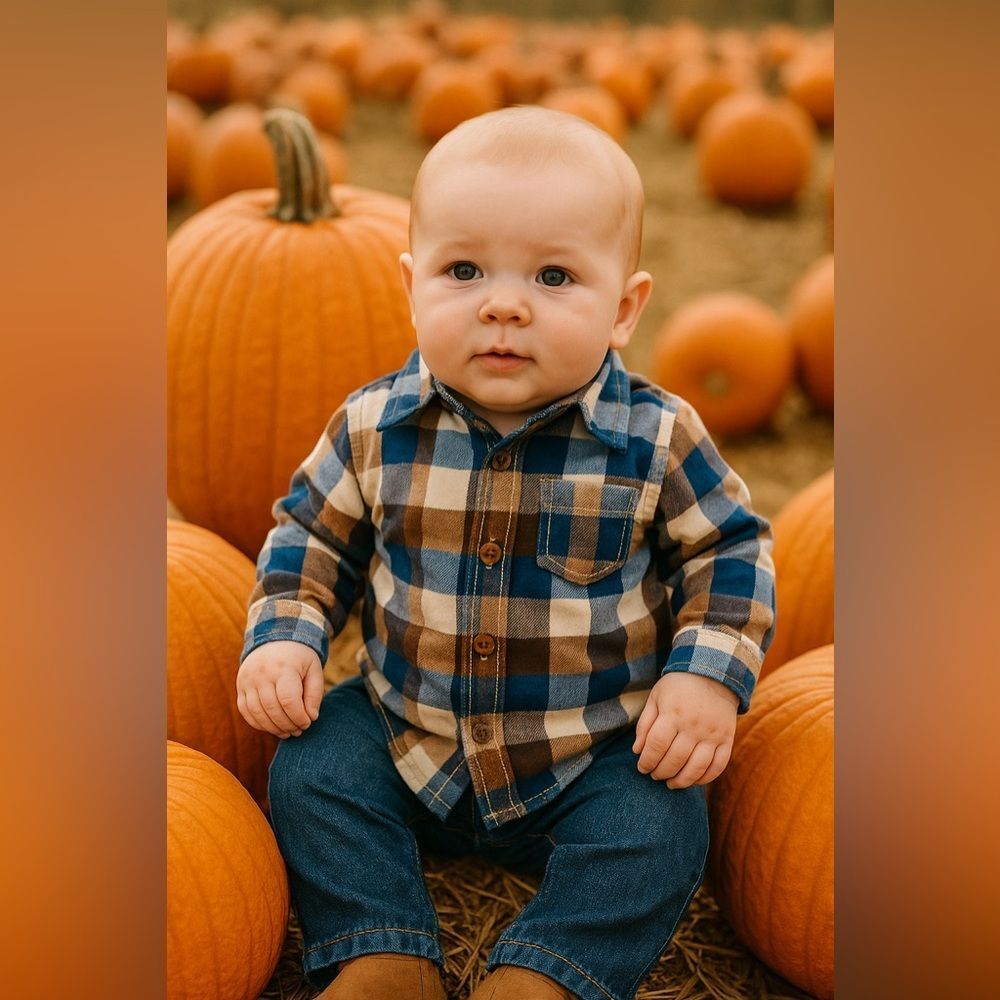 NWT Carter’s Baby Boy Plaid Flannel Shirt Jeans Set 6M Fall Pumpkin Patch Outfit